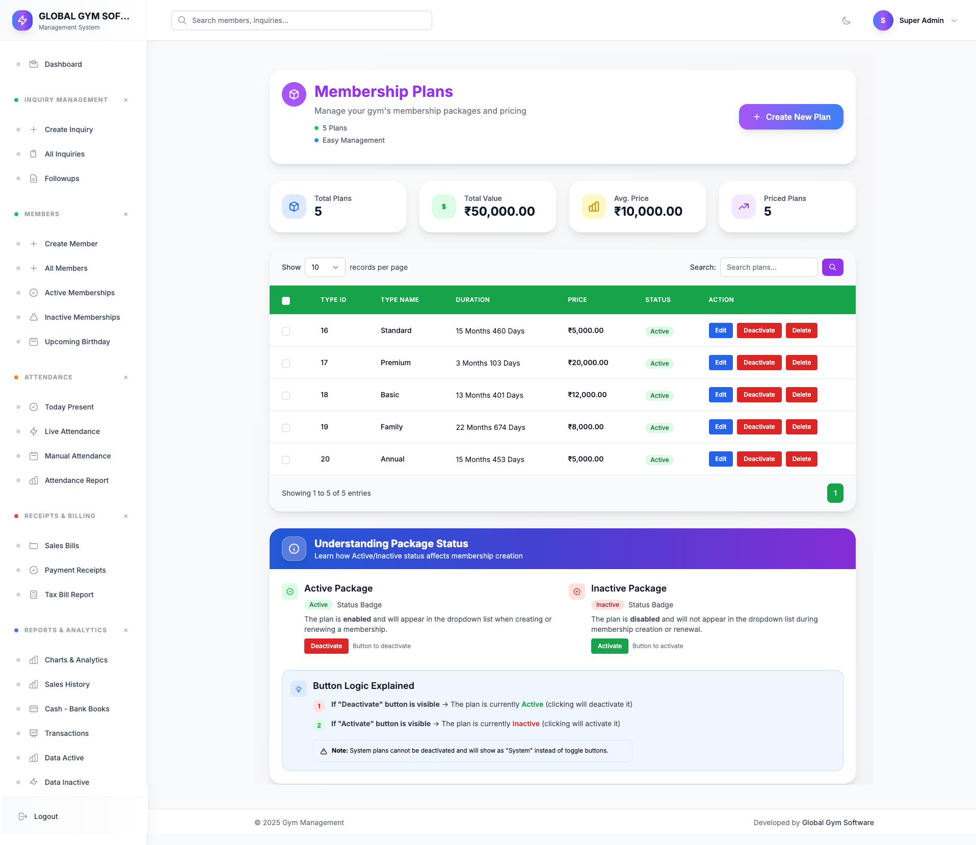 Membership Plan with Side Menu